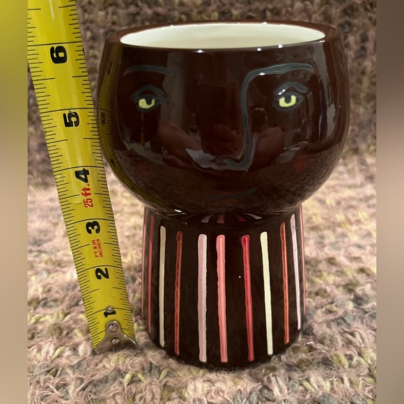 Opal House, Picasso Inspired Face Planter/Vase 6” Stoneware, dark brown - Picture 11 of 12